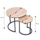 Dohányzóasztal szett, ModernHome PJJCT0111, átmérő 60 és 40 cm, kör alakú, magasság: 52 és 44 cm, fém váz, bevonatos faforgács asztallap, 2 darabos