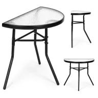   Kerti asztal, MultiGarden SC-090, fekete, 70 x 43 cm, magasság: 64 cm, félköríves, edzett üveglap, porszórt acél váz