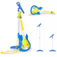  Gyerek gitár, Multistore HC342076, kék, 57 x 22 cm, mikrofonnal, állítható állvánnyal 57–97 cm, MP3 csatlakozás, elemes (2 × AA, nem tartozék), 3 éves kortól ajánlott