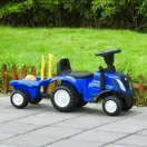 Bébitaxi, Multistore 658T, New Holland traktor, kék, 88 x 27 x 43 cm, kormánydudával és indításhanggal, utánfutóval, borulásgátlóval, 12 hónapos kortól, teherbírás: 25 kg, elemes (2 x AA - nem tartozék)