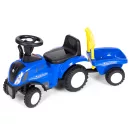 Bébitaxi, Multistore 658T, New Holland traktor, kék, 88 x 27 x 43 cm, kormánydudával és indításhanggal, utánfutóval, borulásgátlóval, 12 hónapos kortól, teherbírás: 25 kg, elemes (2 x AA - nem tartozék)