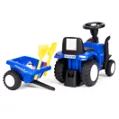 Bébitaxi, Multistore 658T, New Holland traktor, kék, 88 x 27 x 43 cm, kormánydudával és indításhanggal, utánfutóval, borulásgátlóval, 12 hónapos kortól, teherbírás: 25 kg, elemes (2 x AA - nem tartozék)