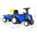 Bébitaxi, Multistore 658T, New Holland traktor, kék, 88 x 27 x 43 cm, kormánydudával és indításhanggal, utánfutóval, borulásgátlóval, 12 hónapos kortól, teherbírás: 25 kg, elemes (2 x AA - nem tartozék)