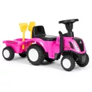 Bébitaxi, Multistore 658T, New Holland traktor, rózsaszín, 88 x 27 x 43 cm, kormánydudával és indításhanggal, utánfutóval, borulásgátlóval, 12 hónapos kortól, teherbírás: 25 kg, elemes (2 x AA - nem tartozék)