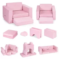   Gyerek moduláris fotel, ECOTOYS TMSRT-13, rózsaszín, 8 modul, levehető és mosható huzat, habszivacs, átalakítható kanapévá, puffá, matraccá, teherbírás: 120 kg