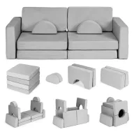   Gyerek moduláris fotel, ECOTOYS TMSRT-15, szürke, 10 modul, levehető és mosható huzat, habszivacs, átalakítható kanapévá, puffá, matraccá, teherbírás: 120 kg, 2 gyermeknek