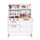 Játékkonyha, ECOTOYS, fa, 70 x 30 x 93,5 cm, fényhatásokkal, hanghatásokkal, 7 db tartozékkal, elemes (2 x AA, nem tartozék)