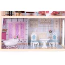 Fa babaház, ECOTOYS 8106, kastély, 84 x 38 x 123,5 cm, 3 szint, 4 szoba, 11 db bútorral, erkélyes