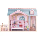 Fa babaház, ECOTOYS 8106, kastély, 84 x 38 x 123,5 cm, 3 szint, 4 szoba, 11 db bútorral, erkélyes