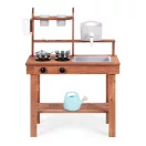 Kültéri játékkonyha, ECOTOYS TL814005, fa, 59,5 x 29,5 x 84,5 cm, működő csappal, forgó gombokkal, 7 db fém tartozékkal, 3 éves kortól