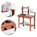 Kültéri játékkonyha, ECOTOYS TL814005, fa, 59,5 x 29,5 x 84,5 cm, működő csappal, forgó gombokkal, 7 db fém tartozékkal, 3 éves kortól