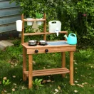 Kültéri játékkonyha, ECOTOYS TL814005, fa, 59,5 x 29,5 x 84,5 cm, működő csappal, forgó gombokkal, 7 db fém tartozékkal, 3 éves kortól