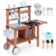   Kültéri játékkonyha, ECOTOYS TL814004, fa, 89 x 31 x 80,5 cm, működő csappal, forgó gombokkal, 10 db fém tartozékkal, 3 éves kortól