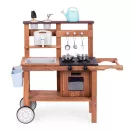 Kültéri játékkonyha, ECOTOYS TL814004, fa, 89 x 31 x 80,5 cm, működő csappal, forgó gombokkal, 10 db fém tartozékkal, 3 éves kortól