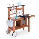 Kültéri játékkonyha, ECOTOYS TL814004, fa, 89 x 31 x 80,5 cm, működő csappal, forgó gombokkal, 10 db fém tartozékkal, 3 éves kortól