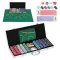 Póker és Blackjack készlet, Multistore D50011501SS, 500 db, 2 pakli kártya, 5 dobókocka, játékszőnyeg 90 x 60 cm, zárható fém koffer, akár 8 játékosig