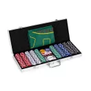 Póker és Blackjack készlet, Multistore D50011501SS, 500 db, 2 pakli kártya, 5 dobókocka, játékszőnyeg 90 x 60 cm, zárható fém koffer, akár 8 játékosig