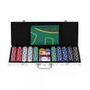Póker és Blackjack készlet, Multistore D50011501SS, 500 db, 2 pakli kártya, 5 dobókocka, játékszőnyeg 90 x 60 cm, zárható fém koffer, akár 8 játékosig
