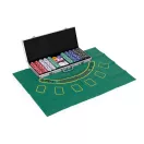 Póker és Blackjack készlet, Multistore D50011501SS, 500 db, 2 pakli kártya, 5 dobókocka, játékszőnyeg 90 x 60 cm, zárható fém koffer, akár 8 játékosig