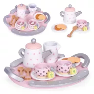   Játék teáskészlet, ECOTOYS W10D824, 15 db, fa, szerepjátékhoz és játékkonyhához, 3 éves kortól