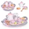 Játék teáskészlet, ECOTOYS W10D824, 15 db, fa, szerepjátékhoz és játékkonyhához, 3 éves kortól