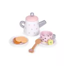 Játék teáskészlet, ECOTOYS W10D824, 15 db, fa, szerepjátékhoz és játékkonyhához, 3 éves kortól