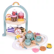   Játék teáskészlet, ECOTOYS HM327785, 27 db, tálcával, kannával, csészékkel és sütikkel, 3 éves kortól, realisztikus szerepjátékhoz