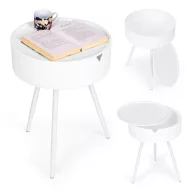  Dohányzóasztal, ModernHome CT3022, fehér, átmérő: 40 cm, kör alakú, magasság: 54 cm, fém váz, műanyag asztallap, levehető tető, alsó tárolórekesz