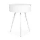 Dohányzóasztal, ModernHome CT3022, fehér, átmérő: 40 cm, kör alakú, magasság: 54 cm, fém váz, műanyag asztallap, levehető tető, alsó tárolórekesz