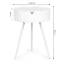 Dohányzóasztal, ModernHome CT3022, fehér, átmérő: 40 cm, kör alakú, magasság: 54 cm, fém váz, műanyag asztallap, levehető tető, alsó tárolórekesz
