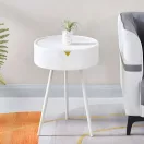 Dohányzóasztal, ModernHome CT3022, fehér, átmérő: 40 cm, kör alakú, magasság: 54 cm, fém váz, műanyag asztallap, levehető tető, alsó tárolórekesz