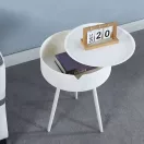Dohányzóasztal, ModernHome CT3022, fehér, átmérő: 40 cm, kör alakú, magasság: 54 cm, fém váz, műanyag asztallap, levehető tető, alsó tárolórekesz