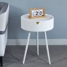 Dohányzóasztal, ModernHome CT3022, fehér, átmérő: 40 cm, kör alakú, magasság: 54 cm, fém váz, műanyag asztallap, levehető tető, alsó tárolórekesz