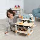 Gyerek munkapad, ECOTOYS 1178, fa, 45 x 28 x 49 cm, 38 db-os szerszámkészlettel, satuval, szerszámtartóval, polccal, 3 éves kortól
