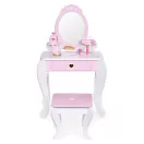 Gyerek sminkasztal, ECOTOYS 2950, 54 x 88 x 38 cm, fehér/rózsaszín, fából készült, tükörrel, fiókkal, ülőkével, 7 db játékkiegészítővel, 3 éves kortól