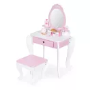Gyerek sminkasztal, ECOTOYS 2950, 54 x 88 x 38 cm, fehér/rózsaszín, fából készült, tükörrel, fiókkal, ülőkével, 7 db játékkiegészítővel, 3 éves kortól