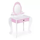 Gyerek sminkasztal, ECOTOYS 2950, 54 x 88 x 38 cm, fehér/rózsaszín, fából készült, tükörrel, fiókkal, ülőkével, 7 db játékkiegészítővel, 3 éves kortól