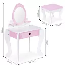 Gyerek sminkasztal, ECOTOYS 2950, 54 x 88 x 38 cm, fehér/rózsaszín, fából készült, tükörrel, fiókkal, ülőkével, 7 db játékkiegészítővel, 3 éves kortól