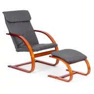   Hintaszék, ModernHome TXWQM-31-6, szürke/barna, 96 x 67 x 83 cm, lábtartóval, levehető huzat, fa és fém váz, 120 kg teherbírás