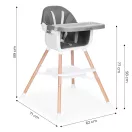 Etetőszék, ECOTOYS HC508, szürke, 2 az 1-ben magasságállítás, levehető tálcával, fém lábak, 5 pontos biztonsági öv, teherbírás: 20 kg
