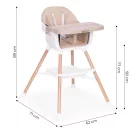 Etetőszék, ECOTOYS HC508, bézs, 2 az 1-ben magasságállítás, levehető tálcával, fém lábak, 5 pontos biztonsági öv, teherbírás: 20 kg