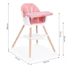 Etetőszék, ECOTOYS HC508, rózsaszín, 2 az 1-ben magasságállítás, levehető tálcával, fém lábak, 5 pontos biztonsági öv, teherbírás: 20 kg