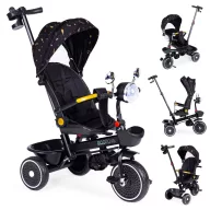   Háromkerekű tricikli, ECOTOYS WQL-186, fekete, forgatható ülés, levehető napellenző, szülőkormány, biztonsági öv és karfa, tartós EVA habkerekek, LED fények, pohártartó, tükör, teherbírás: 25 kg