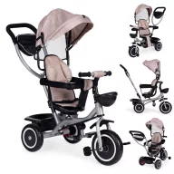   Háromkerekű tricikli, ECOTOYS WQL-066-52, bézs, forgatható ülés, levehető napellenző, szülőkormány, biztonsági öv és karfa, tartós EVA habkerekek, teherbírás: 25 kg