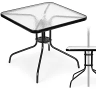   Kerti asztal, MultiGarden SC-073A, fekete, 80 x 80 cm, magasság: 70 cm, edzett üveglap, porszórt acél váz, napernyőnyílás (4,5 cm), teherbírás: 60 kg