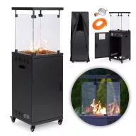   Gázos teraszfűtő, MultiGarden FPS-B-BJ, 13 kW, szögletes, 42 x 42 cm, magasság: 136 cm, maximum 11 kg gázpalack, üveg lángvédő, nyomásszabályzó, tömlő, védőhuzat, fogyasztás: 929 – 946 g/óra