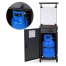 Gázos teraszfűtő, MultiGarden FPS-B-BJ, 13 kW, szögletes, 42 x 42 cm, magasság: 136 cm, maximum 11 kg gázpalack, üveg lángvédő, nyomásszabályzó, tömlő, védőhuzat, fogyasztás: 929 – 946 g/óra