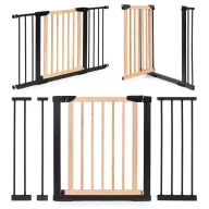   Biztonsági kapu, babarács, ECOTOYS SF-011B-BC, szélesség: 74–130 cm, magasság: 77,5 cm, egykezes nyitás, kétirányú nyílás, önzáródó, összecsukható, fém és fa