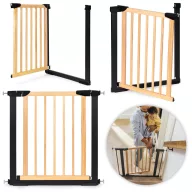   Biztonsági kapu, babarács, ECOTOYS SF-011A-BC, szélesség: 74–80 cm, magasság: 77,5 cm, egykezes nyitás, kétirányú nyílás, fém és fa