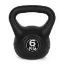 Kettlebell súlyzó, ModernHome CK-6-BC, fekete, 6 kg, műanyag burkolat, cement töltet, lapos talp, strapabíró, kezdőknek és haladóknak